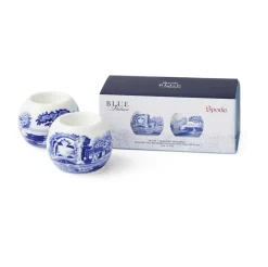 Spode Blue Italian tealight holder 2-pack, Blue-white BlueWhite New