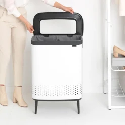 Brabantia Bo laundry basket high 2x45 L, White Hot
