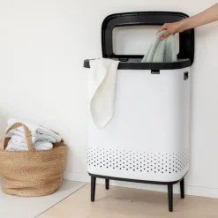 Brabantia Bo laundry basket high 2x45 L, White Hot