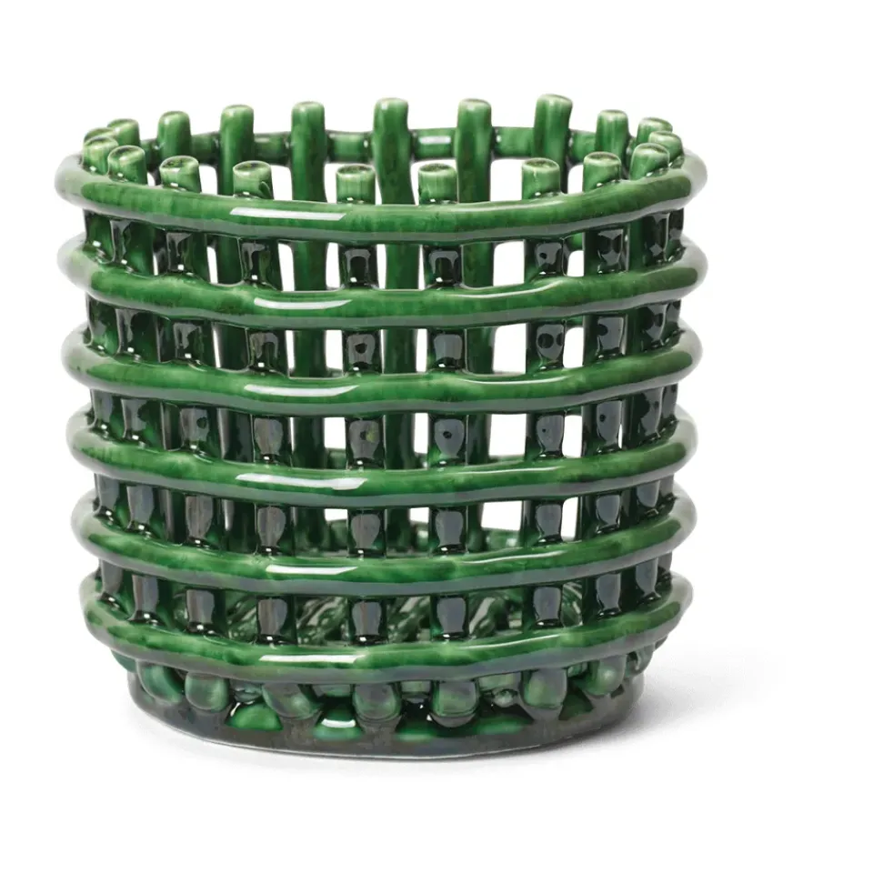 Ferm Living Ceramic braided basket Ø16 cm, Emerald Green Multi Online