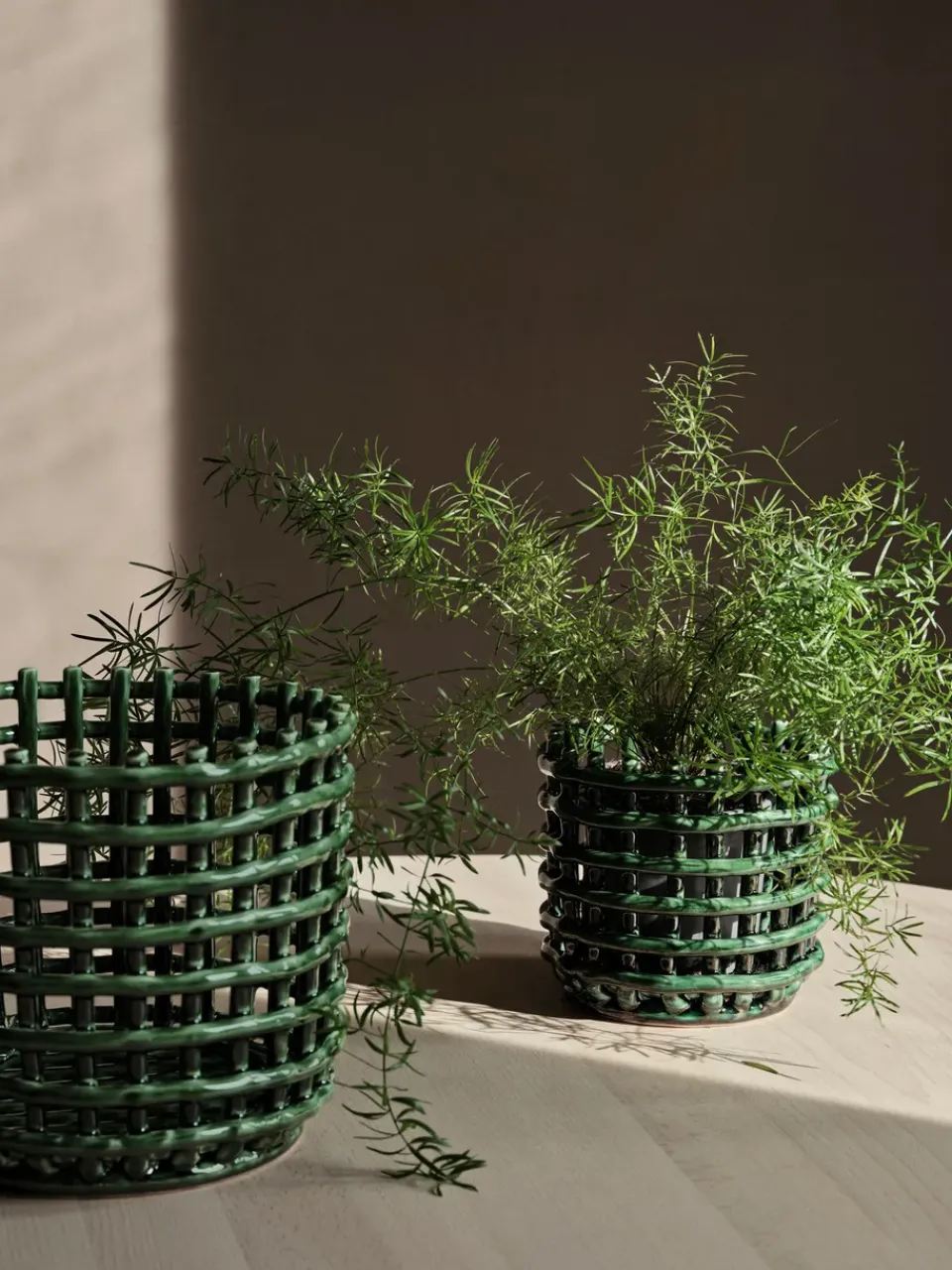 Ferm Living Ceramic braided basket Ø16 cm, Emerald Green Multi Online