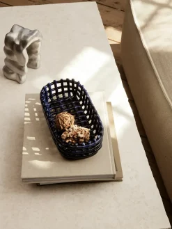 Ferm Living Ceramic plated basket oval 15x30 cm, Blue Hot