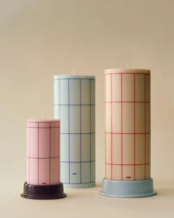 HAY Column Candle block candle large 25 cm, Light blue-blue grid check Multi Discount