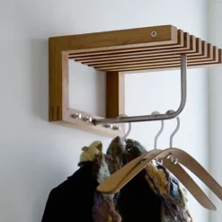 Fritz Hansen Cutter Mini Wardrobe coat rack with shelf, Teak Brown Clearance
