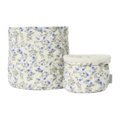 Garbo&Friends Dainty satin quilted basket 2 pieces, Ø20x20 cm + Ø30x30 cm Blue New