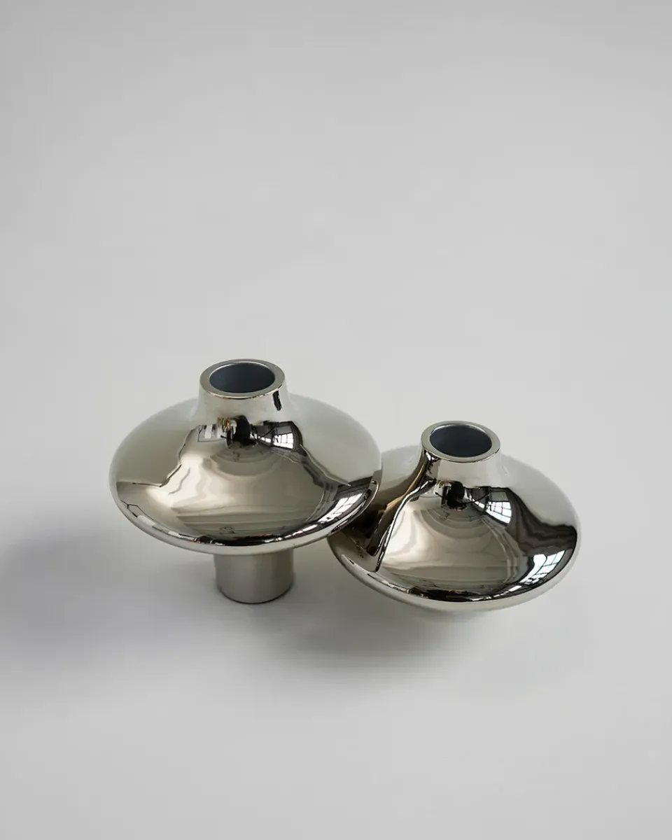 Hein Studio Doublet no. 01 small candlestick, Chrome Silver-coloured