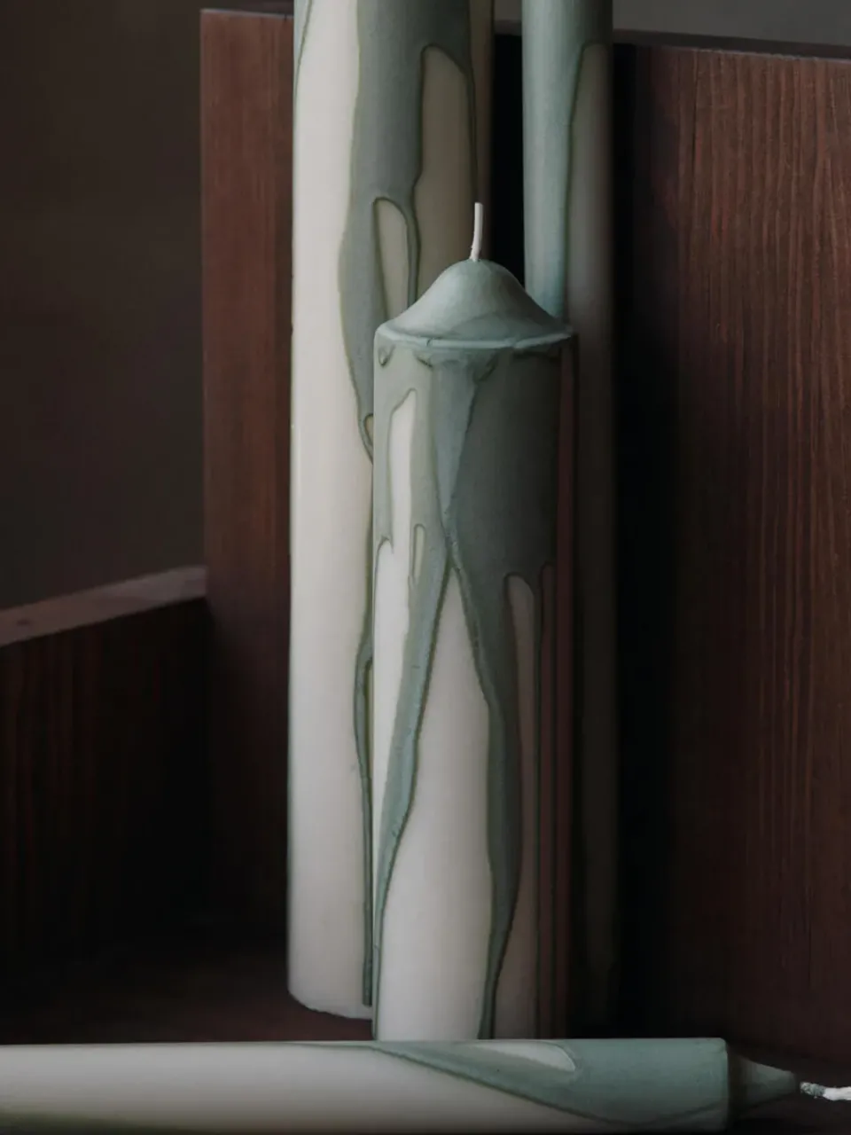 Ferm Living Dryp stearin candle 2-pack, Tea Green