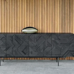 Ethnicraft Graphic sideboard, Teak black 3 doors BrownBlack Hot