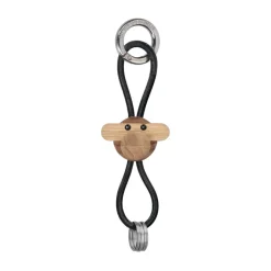 Kay Bojesen Denmark Kaj Bojesen monkey keyring, Teak-limb wood, black leather Brown Best