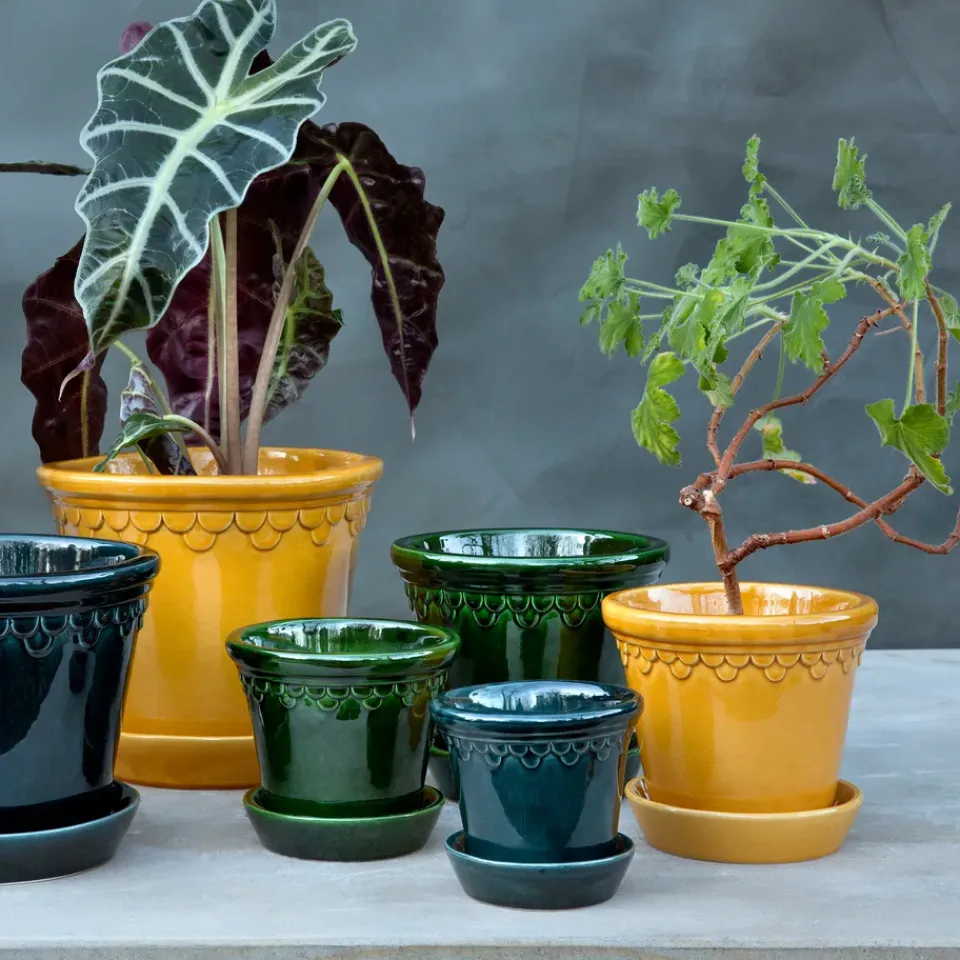 Bergs Potter Københavner flower pot glazed Ø18 cm, Yellow New