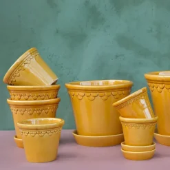 Bergs Potter Københavner flower pot glazed Ø10 cm, Yellow Hot
