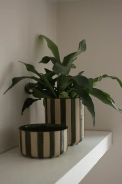 DBKD Line pot Ø14x16 cm, Stripe Green Clearance