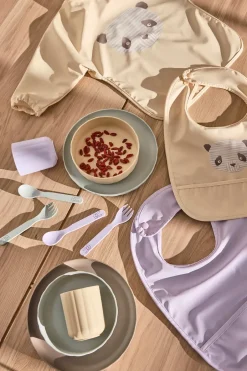 OYOY Lun Lun panda bib with sleeve, Butter Beige Discount