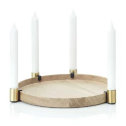 Applicata Luna maxi candle sticks, oak-brass BeigeGold-coloured New