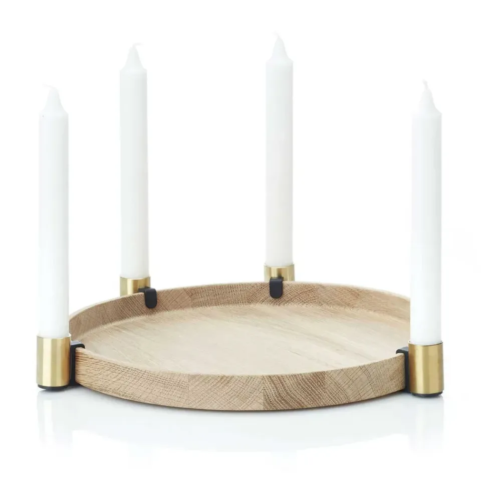 Applicata Luna maxi candle sticks, oak-brass BeigeGold-coloured New