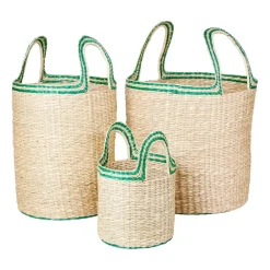 Broste Copenhagen Lykke basket 3 pieces, Natural-green GreenBeige Discount