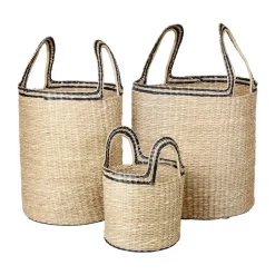 Broste Copenhagen Lykke basket 3 pieces, Natural black BeigeBlack Online