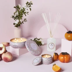 Voluspa Maison Blanc Mini Tin scented 25 hours, Saijo Persimmon Gold-colouredPinkWhite Outlet
