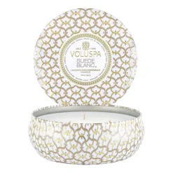 Voluspa Maison Blanc 3-wick Tin scented 40 hours, Suede Blanc BeigeGold-colouredWhite Online