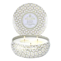 Voluspa Maison Blanc 3-wick Tin scented 40 hours, Suede Blanc BeigeGold-colouredWhite Online