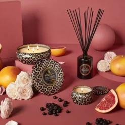 Voluspa Maison Noir Mini Tin scented 25 hours, Pink Citron Grapefruit Gold-colouredPinkBlack New
