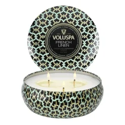 Voluspa Maison Noir 3-wick Tin scented 40 hours, French Linen Gold-colouredBlackTurquoise Discount