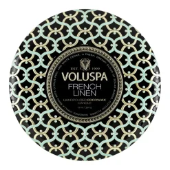 Voluspa Maison Noir 3-wick Tin scented 40 hours, French Linen Gold-colouredBlackTurquoise Discount
