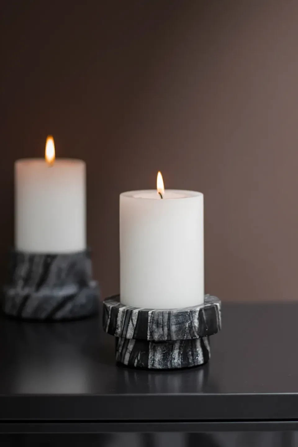 Mette Ditmer Marble candle holder for block candle 5 cm, Black-Grey GreyBlack New