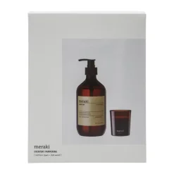 Meraki gift set hand soap and scented candle, Northern dawn + dark wood White Discount