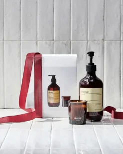 Meraki gift set hand soap and scented candle, Northern dawn + dark wood White Discount