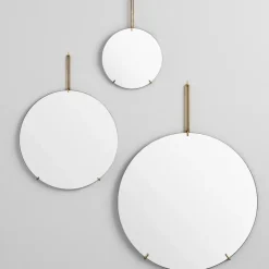 MOEBE Wall mirror Ø 50 cm, brass Gold-colouredWhite Clearance