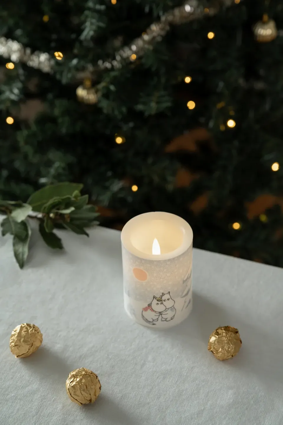 Muurla Moomin block candle LED 10 cm, Let it snow White Outlet