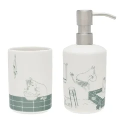 Moomin Arabia Moomin soap dispenser and toothbrush holder, Bath time green-white GreenWhite New