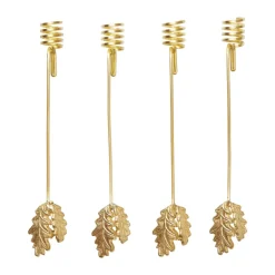 Ferm Living Oak leaf Christmas tree candle holder 4-pack, Brass Gold-coloured Clearance