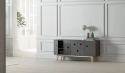 Zweed Peep M2 media bench, Slate . White pigmented oak Grey Online