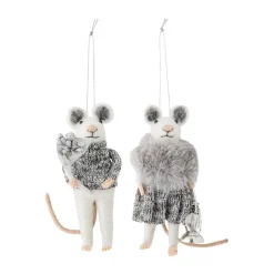 Bloomingville Peo Christmas ornament mouse 2 pieces, White- Grey New