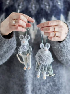 Bloomingville Peo Christmas ornament mouse 2 pieces, White- Grey New