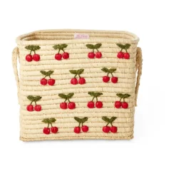 RICE raffia basket with handle 30x30 cm, Cherry Beige