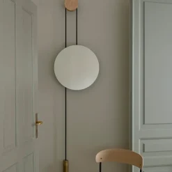 New Works Rise and Shine mirror, Natural oak-brass weight Beige New