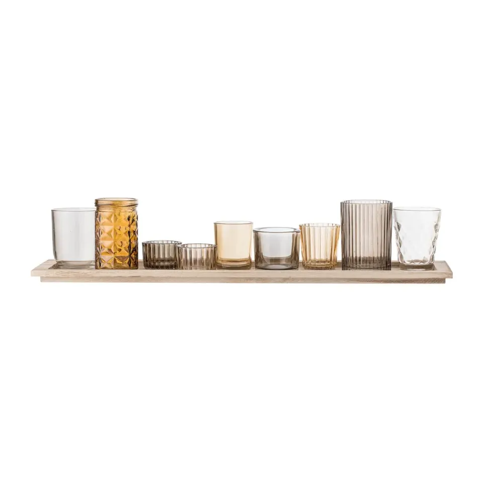 Bloomingville Sanga tray with candle holders 10 pieces, Brown Sale