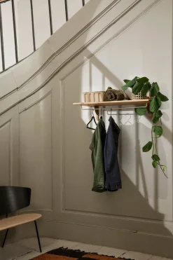 Ferm Living Sector shelf with hanging rail 37x87 cm, Oak-brass Brown Sale
