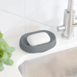 Bosign Soap tray with concealed drain spout in silicone - large, Graphite Grey Hot