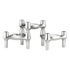STOFF Nagel BMF candle holder 3-pack, Chrome Silver-coloured Clearance