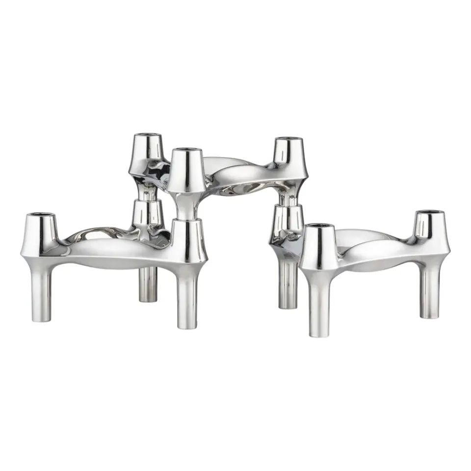 STOFF Nagel BMF candle holder 3-pack, Chrome Silver-coloured Clearance