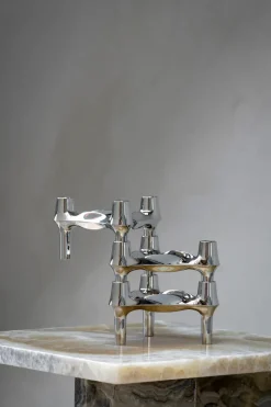 STOFF Nagel BMF candle holder 3-pack, Chrome Silver-coloured Clearance