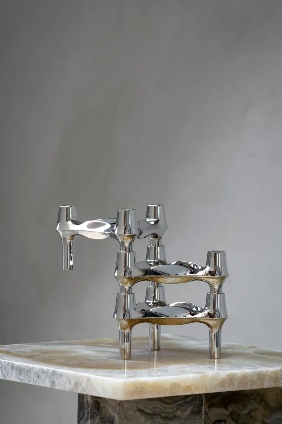 STOFF Nagel BMF candle holder 3-pack, Chrome Silver-coloured Clearance