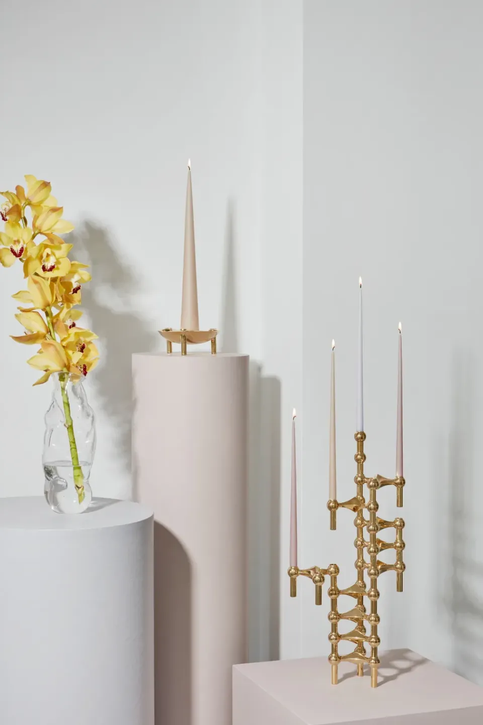 STOFF Nagel candle sticks 3-pack, brass Gold-coloured Hot