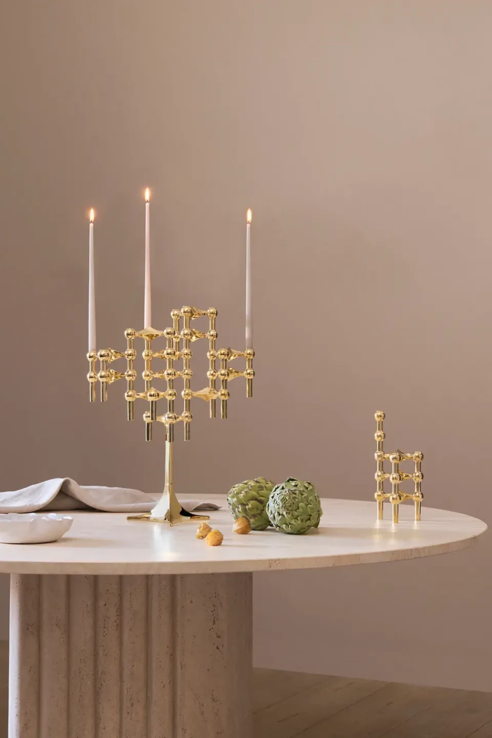 STOFF Nagel candle sticks 3-pack, brass Gold-coloured Hot