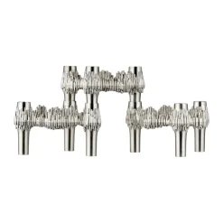 STOFF Quist candlestick 3-pack, Brushed chrome Silver-coloured Clearance