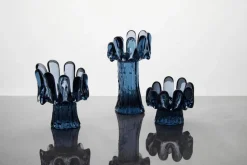 Kosta Boda Sunflower candle holder circular glass 18 cm, Blue Outlet